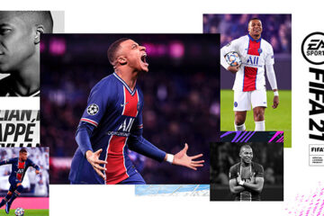 Collage of a football player celebrating and posing in various photos, shown in the FIFA 21 promotional artwork